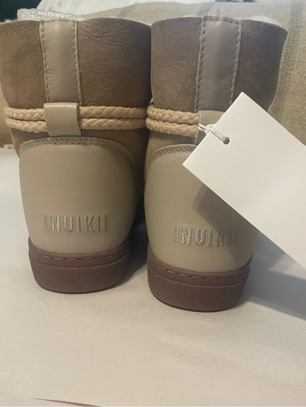 Inuikii Shearling Rope Lace Up Snow Boots NWT Beige Taupe Tan EU 38 US 7.5 8